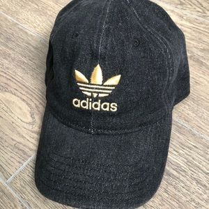 Black and gold adidas trefoil hat